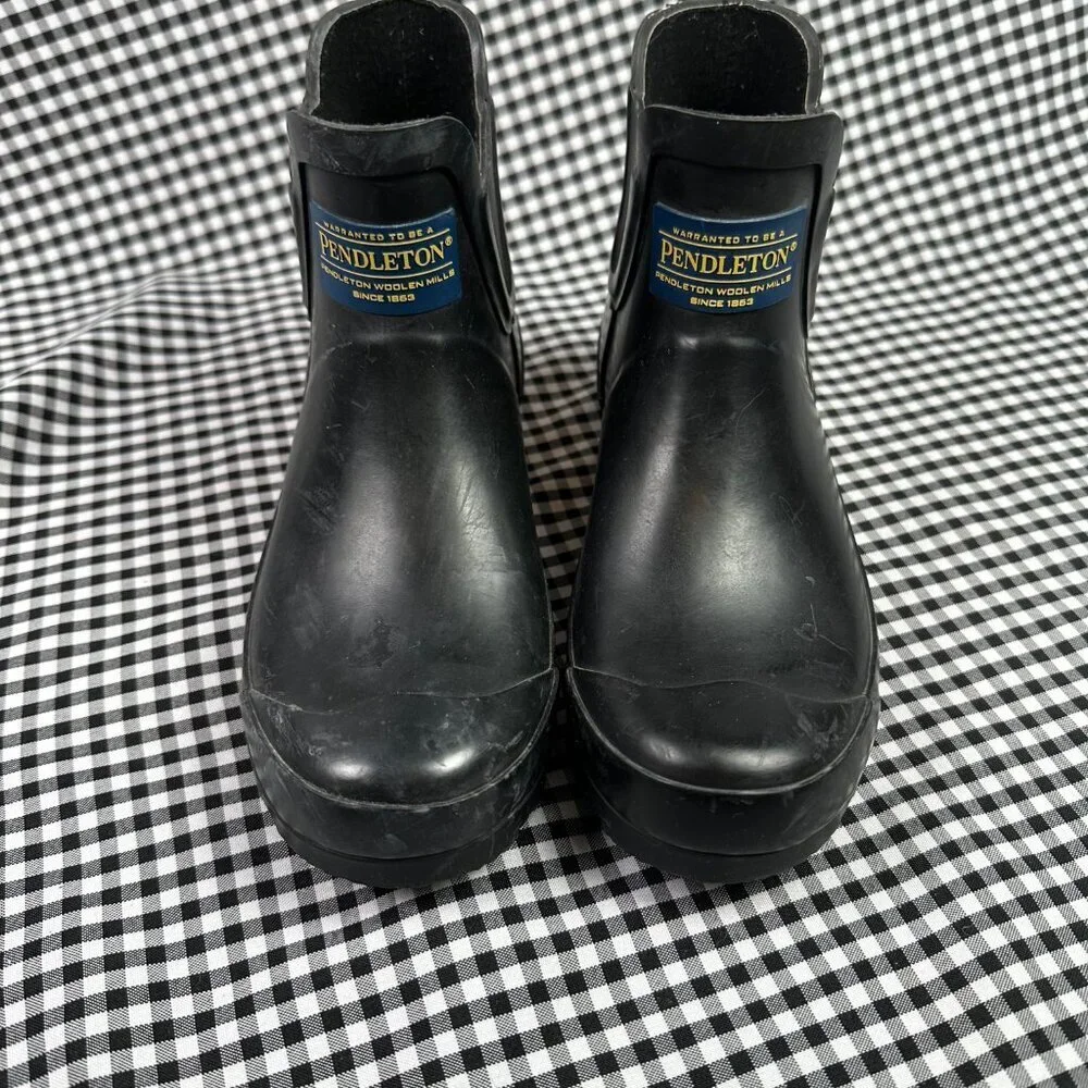 Pendleton Women's Chelsea Rain Boot Black Rubber Wellies Aztec Print Size 5